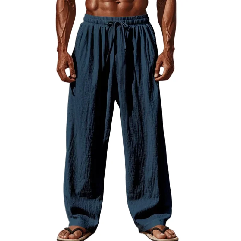 Men Cotton and Linen Pants Simple Comfortable Straight Leg