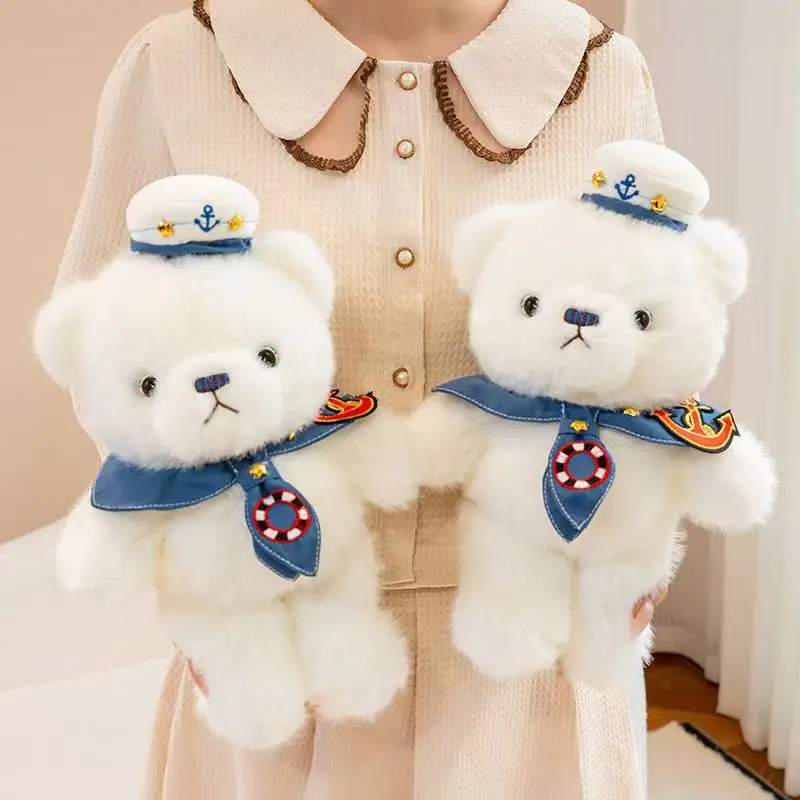 New 1pc 30cm Cute White Bear Plush Toys Cartoon Navy Uniform Stuffed Animal Doll Lovely Children Accompany Birthday Xmas Gift