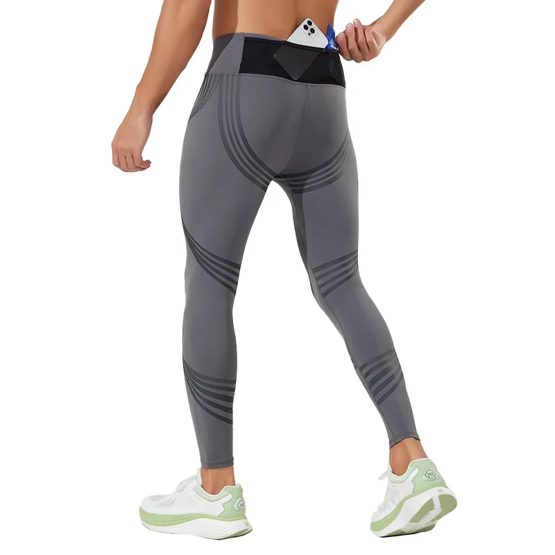 (S-2XL)Men Running Compression Tights High Elastic Quick-Dry Workout Pants with Back Mesh Pocket Gym Training Tight Sports Pants