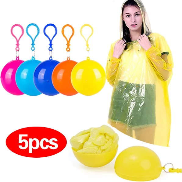 Raincoat Ball Disposable Rain Cover for Adults Waterproof Keyring Ball Hook Outdoor Emergency raincoat poncho