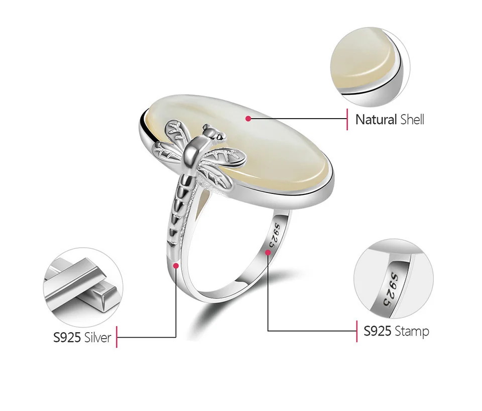 Silver Dragonfly  Sea Shell Ring