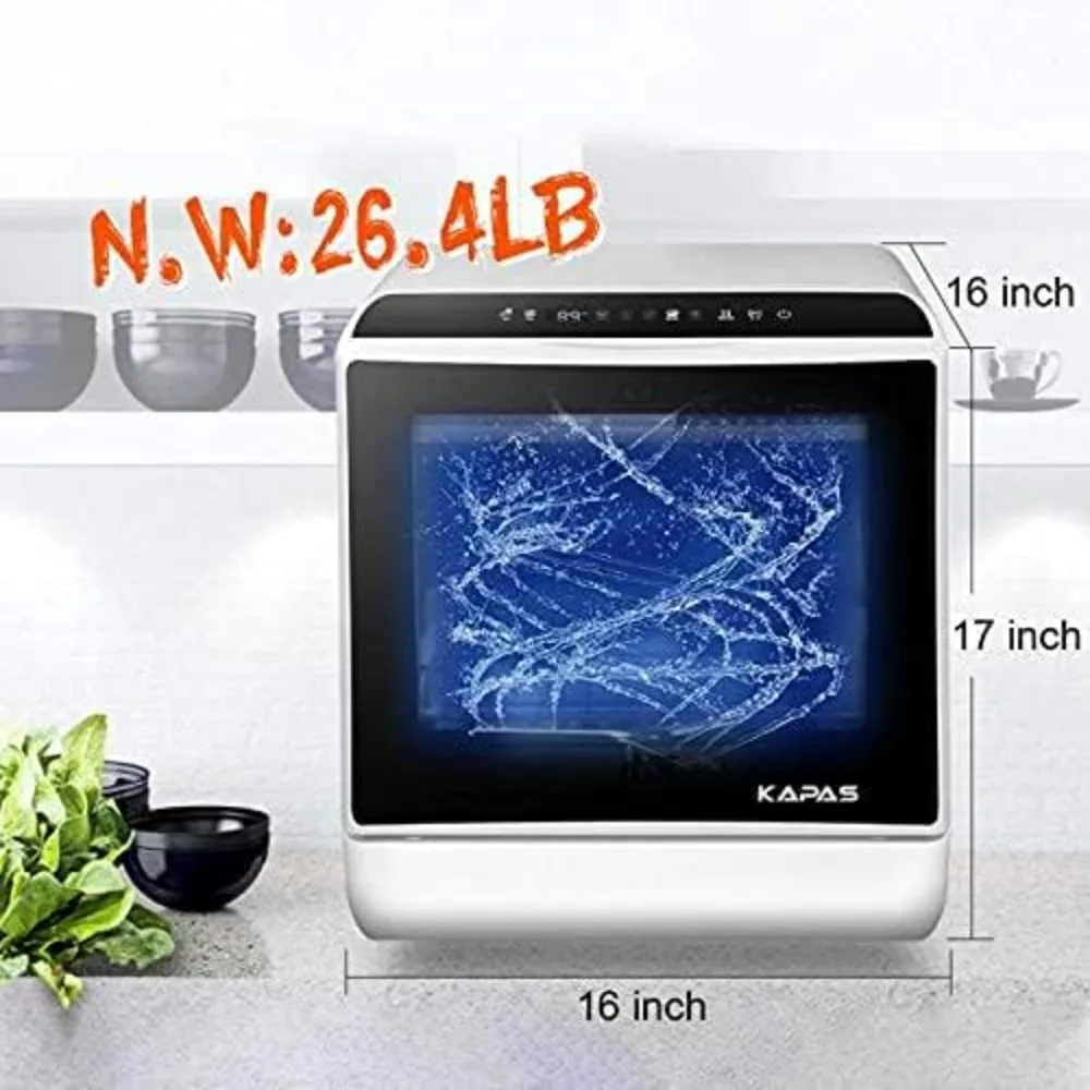 Portable Countertop Dishwasher 5 Programs 3-Cup Water Tank Fruit/Veg Basket High Temp