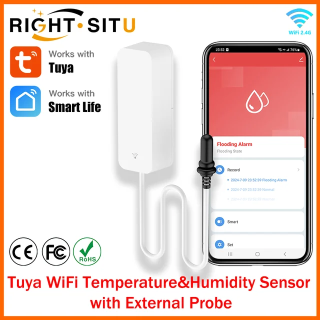 Tuya WiFi Temperature Humidity Sensor With External Probe for Smart Life APP Remote Monitoring For Plants Aquarium Winery