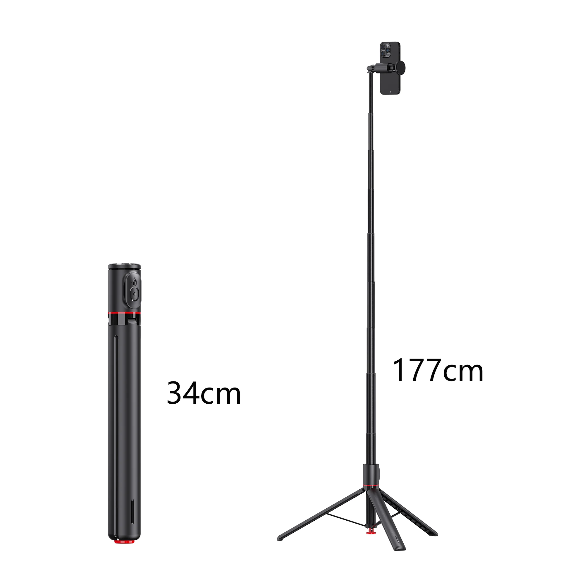 TT01 Hit Ground Quick Setup Selfie Stick Tripod 1.77m 34cm Storage with Remote C