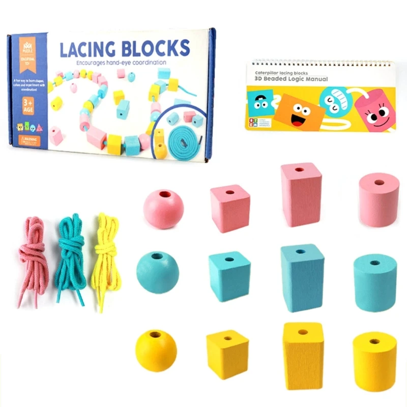 

Montessori Educational Wooden Lacing Beads Toy for Toddler Threading Toy Preschool Stringing Fine Motor Skill Toy Dropship