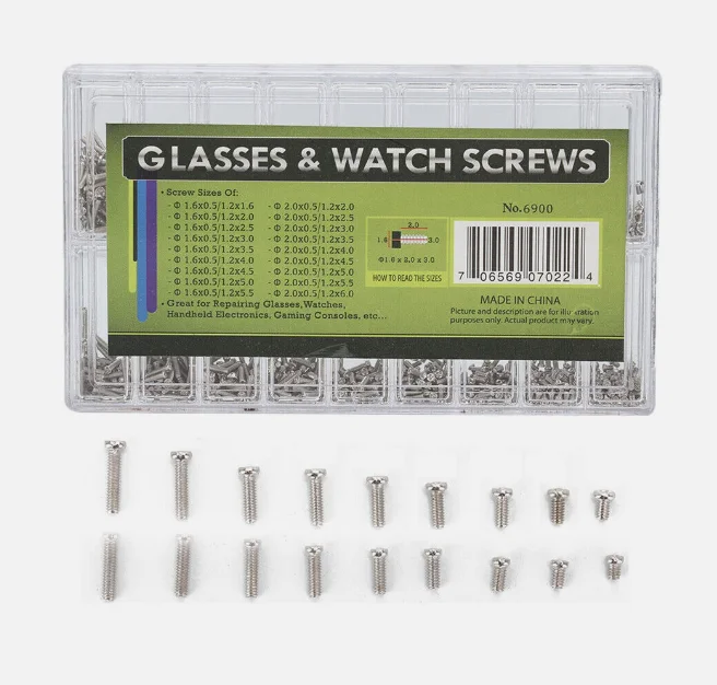 

1800Pack 18 Sizes Stainless Steel Watch Glass Screw Assortment Back Case Repair