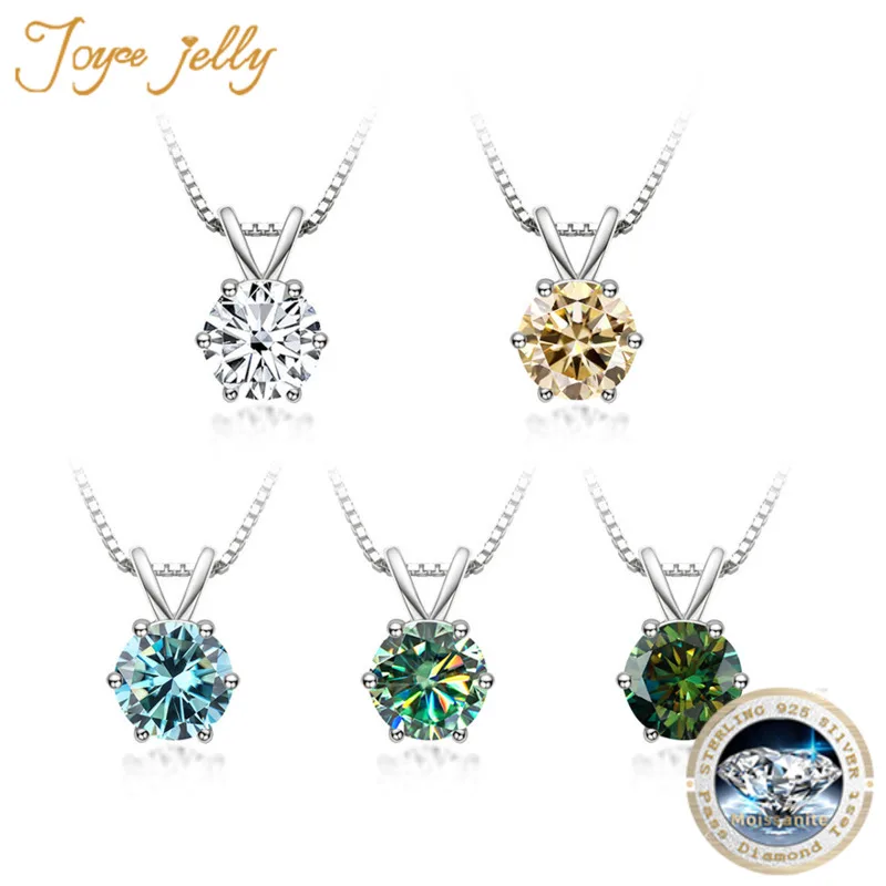 JoyceJelly Classic 1ct Moissanite Necklace For Charm Women Lab Diamond Pendant Silver 925 Jewelry Engagement Wedding Party Gifts