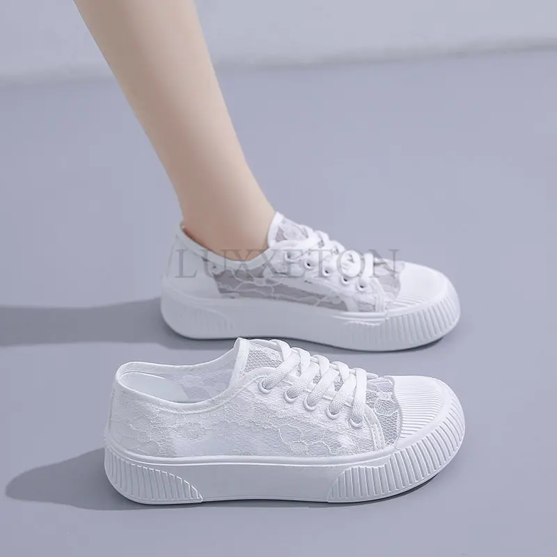 Summer Women Lace Casual Shoes Woman Breathable Mesh Sneakers Flats Platform Floral Loafers Comfort Shallow Walking Shoes 35-40