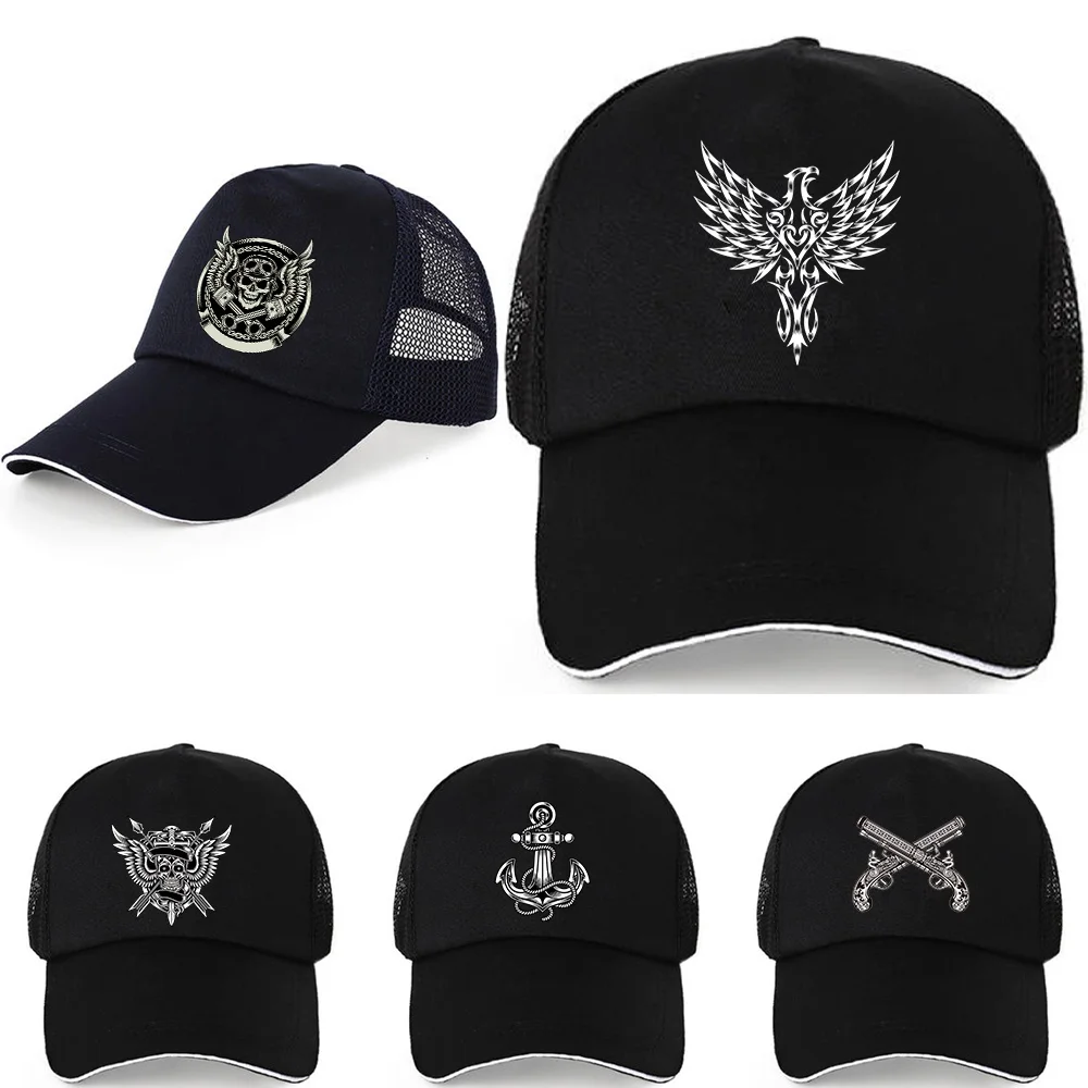 

New Women Pure Cotton Mesh Caps Summer UV-proof Visors Hats Trend Dad Cap Skull Print Casual Adjustable Back Buckle Baseball Hat