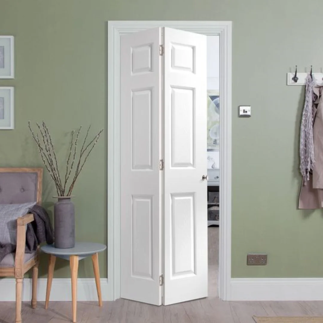 House Decoration 2 Panel White Bifold Closet Door Top Arch Panel Solid Wood Folding Sliding Doors 3