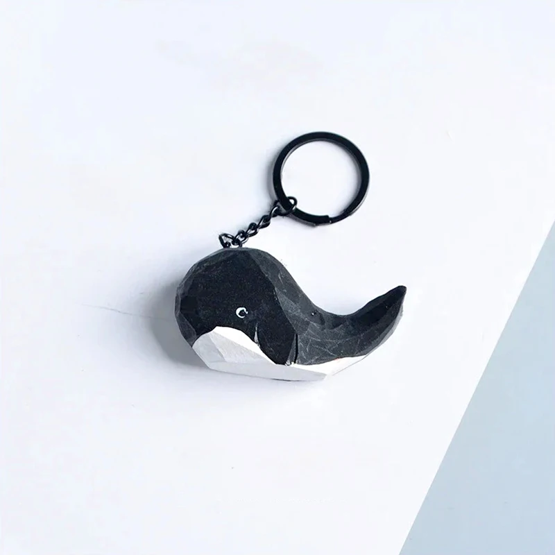 Hand Carved Diy Whale Keychain Cute Wood Carving Pendant For Car Bag Keyring Personality Key Chains Charms Birthday Holiday Gift