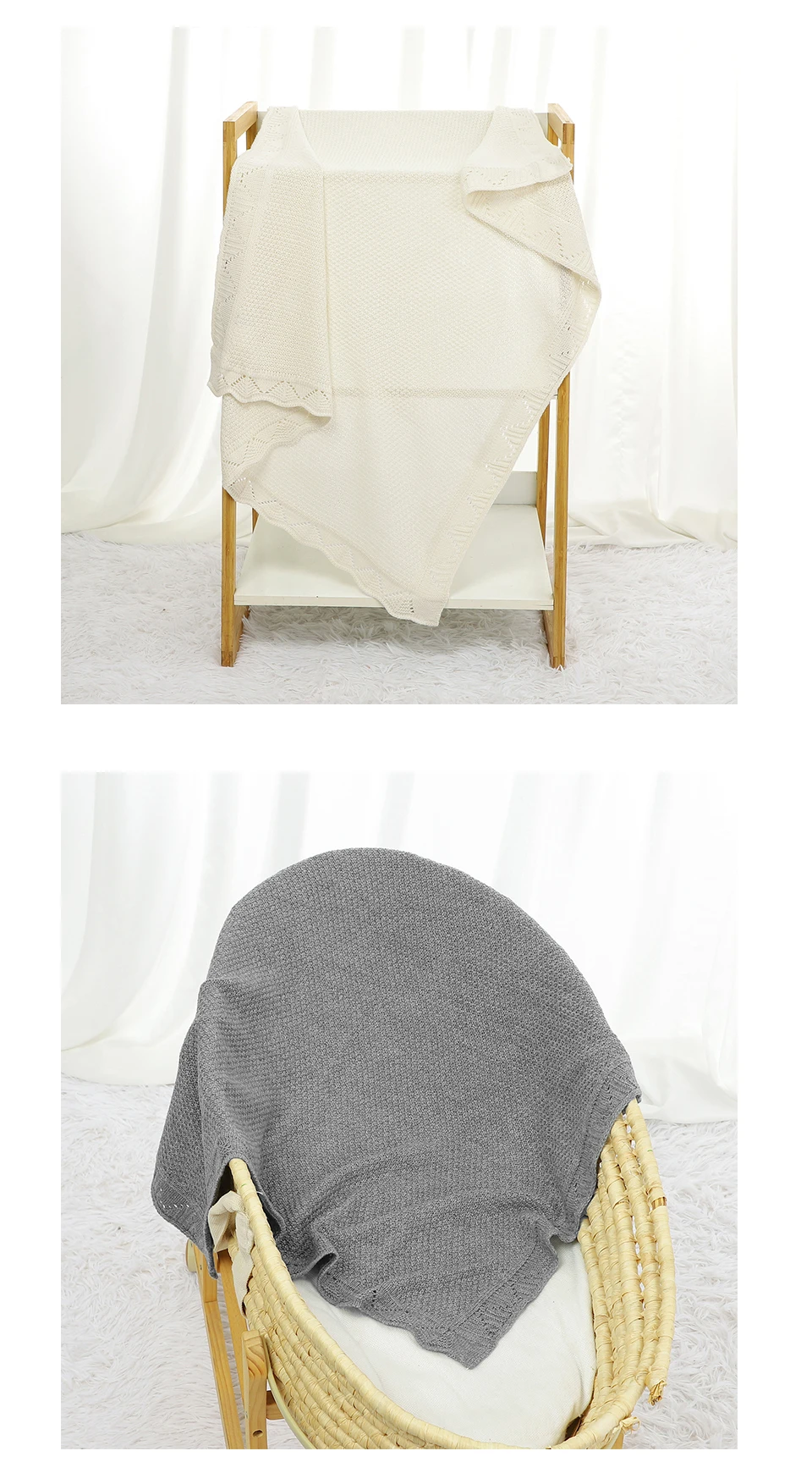 Description Picture 6 of itemSuper Soft Baby Blankets Swaddle Wrap 100*80cm Knit Pure Color Newborn Sleeping Covers for Stroller Bassinet Comfort All Seasons