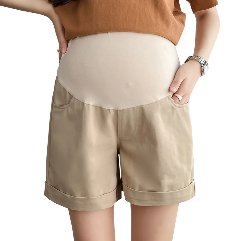 Summer Fashion Pregnant Women Shorts Thin Outer Wear Cotton's Abdomen Trousers Pockets Solid Color Maternity Wide Leg Pants maternity pants,pregnant shorts