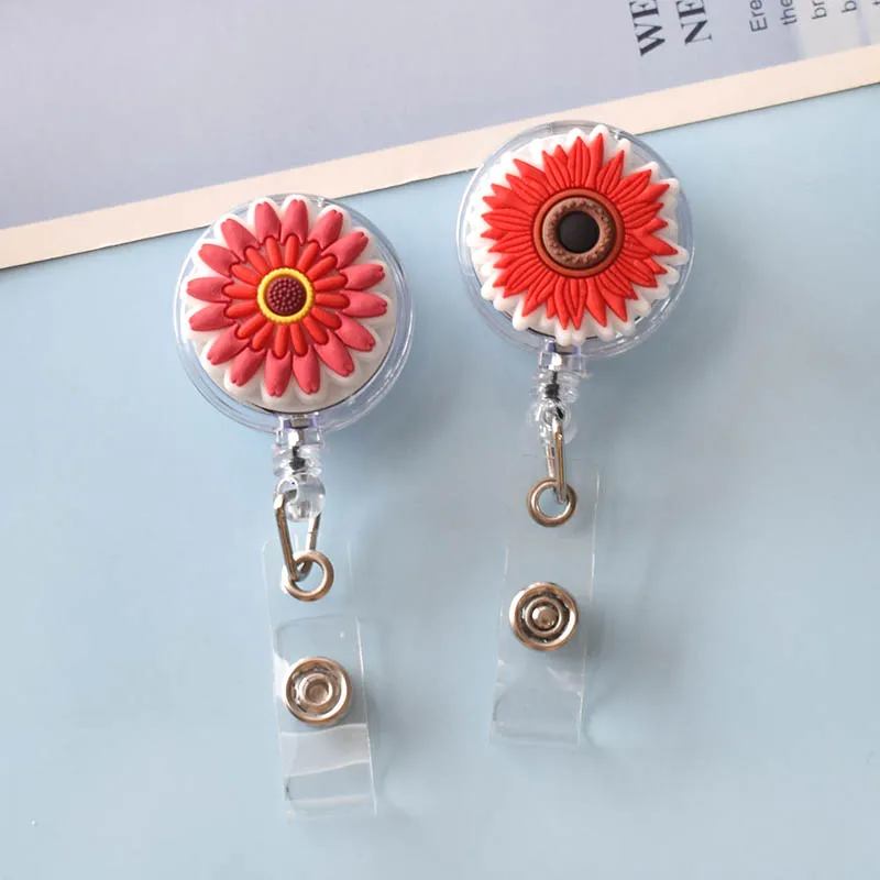 Colorful Flower Retractable Nurse Badge Reel Clip Holder ID Card Holder Keychain