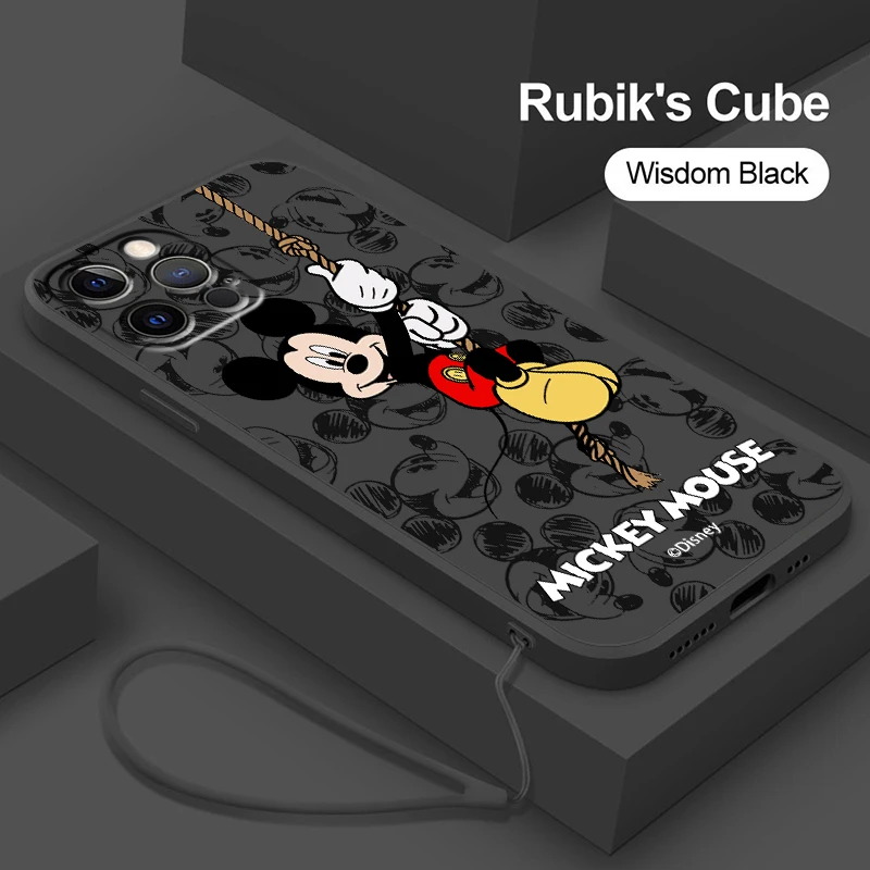 

Disney Mickey Mouse Cute Liquid Rope Phone Case For Apple iPhone 14 13 12 11 Pro Max Mini XR X 8 7 6S SE Plus Cover