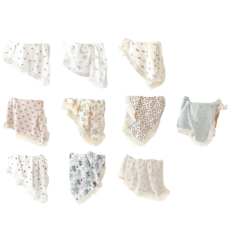 

Baby Tassel Soft Cotton Muslin Receiving Blanket Infant Sleeping