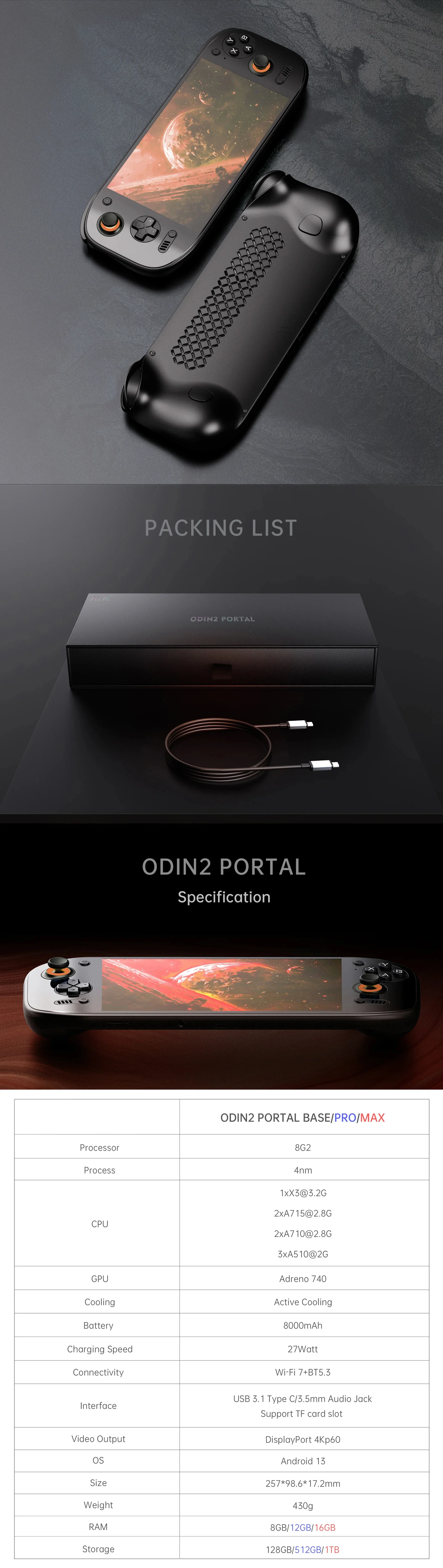 Console Ayn Odin 2 Portal 120Hz 16GO RAM 1 TO Blanc