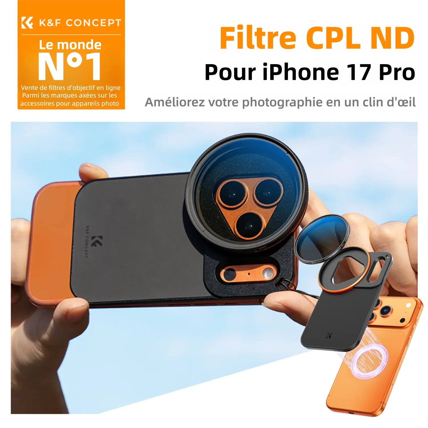 K&F CONCEPT Filtre 58 mm ND Variable ND2-32 ou Polariseur CPL pour iPhone 17 Pro avec Adaptateur Magnétique en Aluminium MagSafe