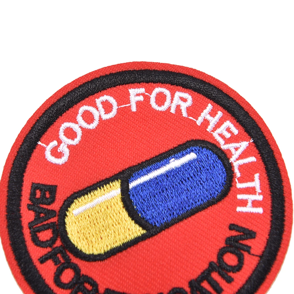 Description Picture 2 of item1pc Japanese Akira Kaneda Good For Health Bad For Education Iron Sew On Patch Akira Pill Anime Cosplay Tetsuo Badge Applique