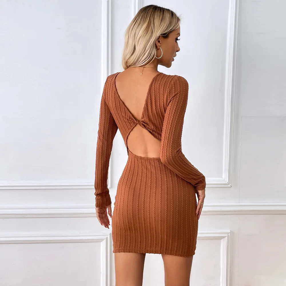 

2024 Autumn/Winter New INS Slim Fit Temperament Texture Knitted Sexy Backpack Hip Dress