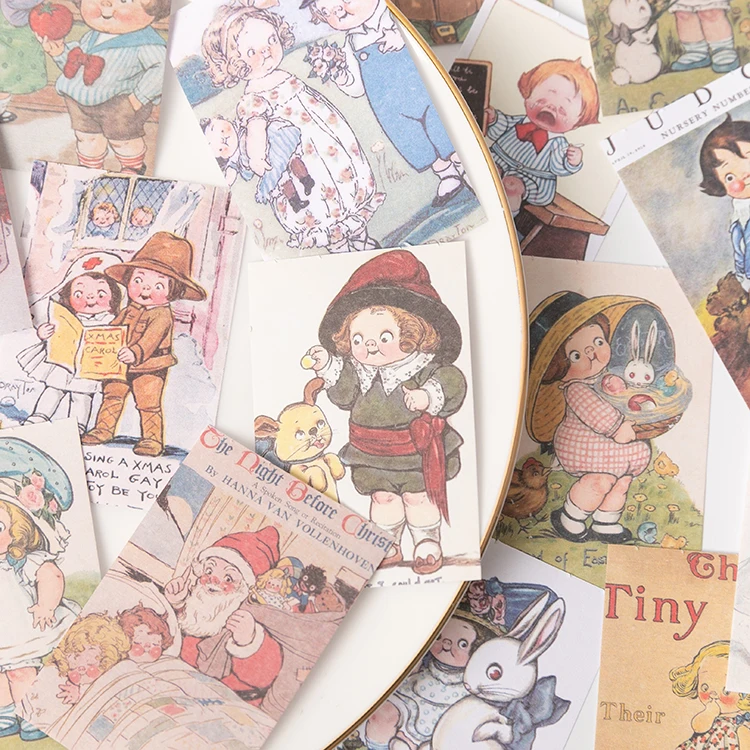 100PCS Vintage Fairy Tale Girl Material Paper DIY Scrapbook Base Collage TAG. Wall Gift Packaging Decoration Mini Material Book