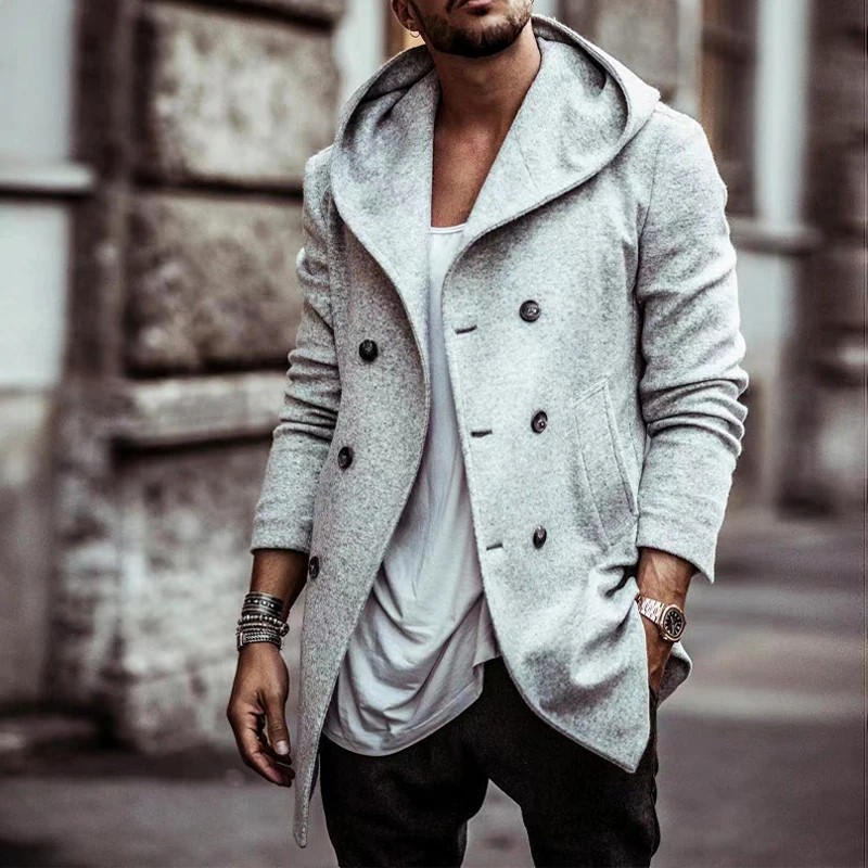 Autumn and Winter New Men's Casual Coat Coat Button Long Sleeve Hooded Cotton Fabric Outdoor Warm Versatile Top for Men