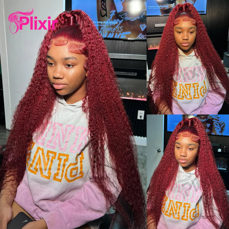 Burgundy 13x6 Hd Lace Frontal Human Hair Wig Deep Water Wave Curly Wigs For Women 99j Red Colored 30 Inch 13x4 Lace Front Wigs 3