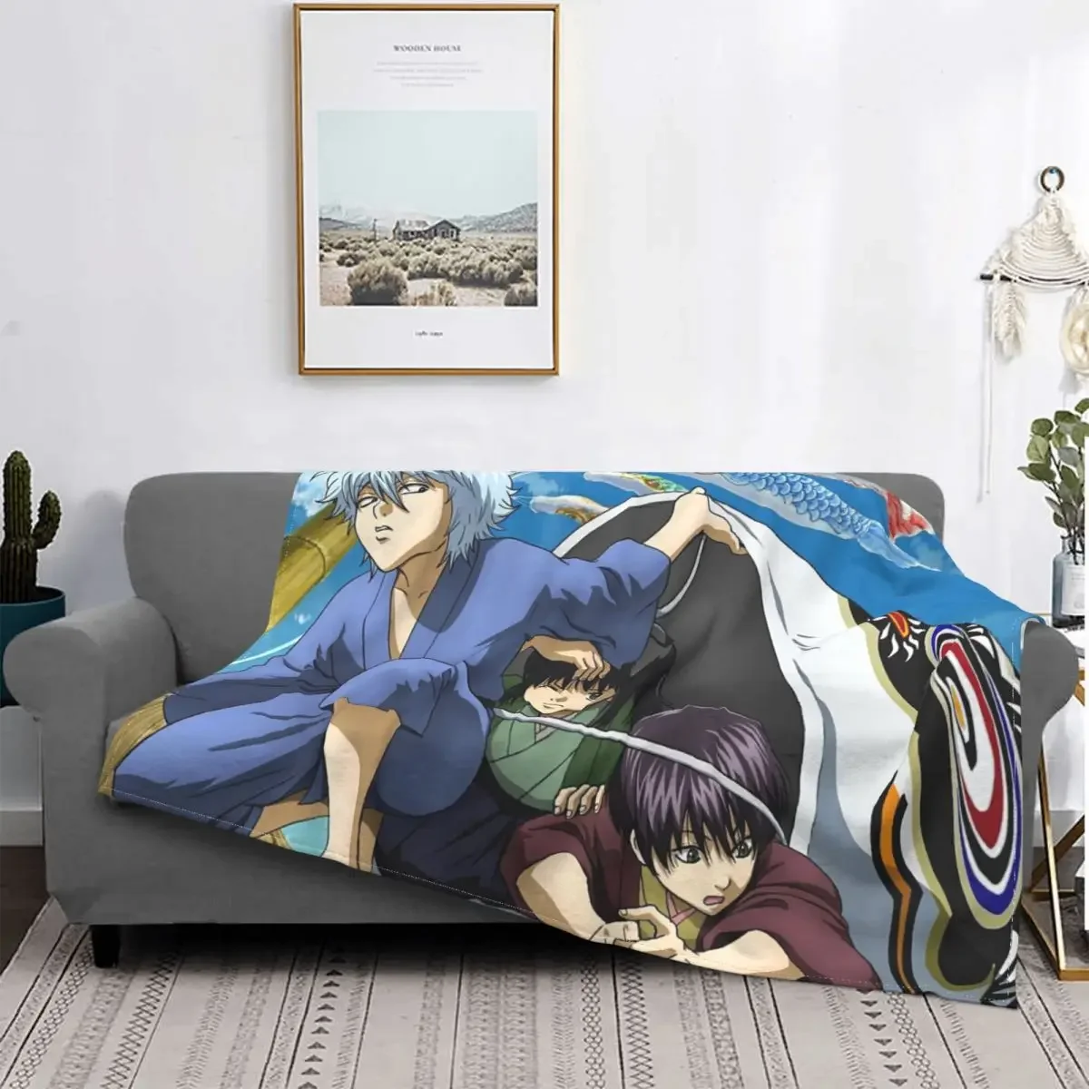

Gintama Sakata Gintoki Action Comics Blanket Flannel Decoration Funny Portable Home Bedspread