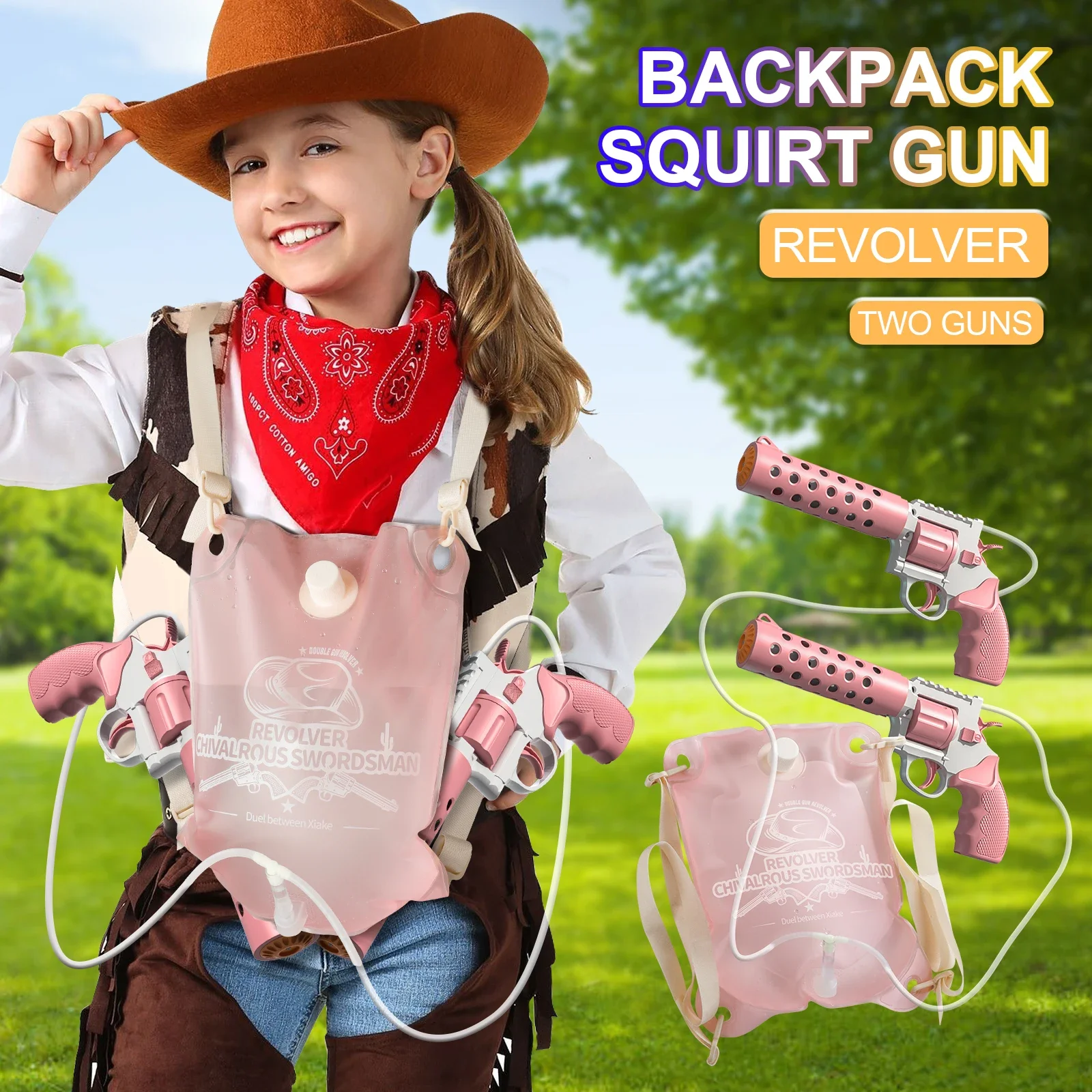 Water Guns Backpack Two Guns Outdoor Beach Water Battle Children Summer Wimming Pool Party Spray Water Gun Cartoon Shooting Gift 2