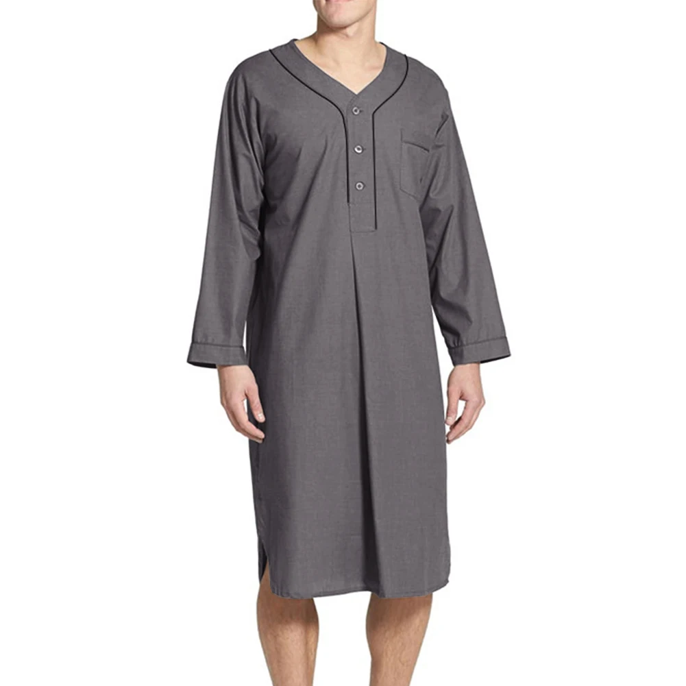 Men Muslim Clothing Long Sleeve Jubba Saudi Arab Long Kaftan Solid Loose Robe Casual Breathable Nightwear Summer Homewear
