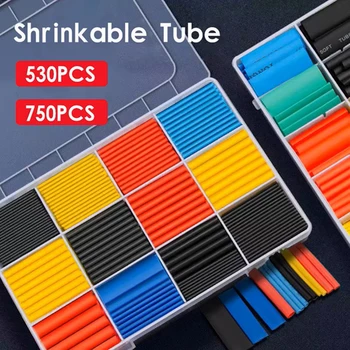 530pcs 750pcs ท่อหดความร้อนขนาดสารพันฉนวนชุดซ่อมอิเล็กทรอนิกส์ Polyolefin ไฟฟ้าสําหรับสายไฟ 1