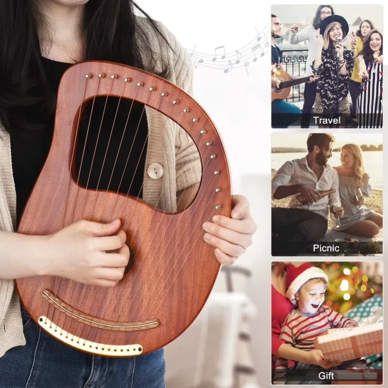 WH-16 16 String Wooden Harp Metal String Solid Wood Instrument Beginners Teach Themselves To Play The Lyre