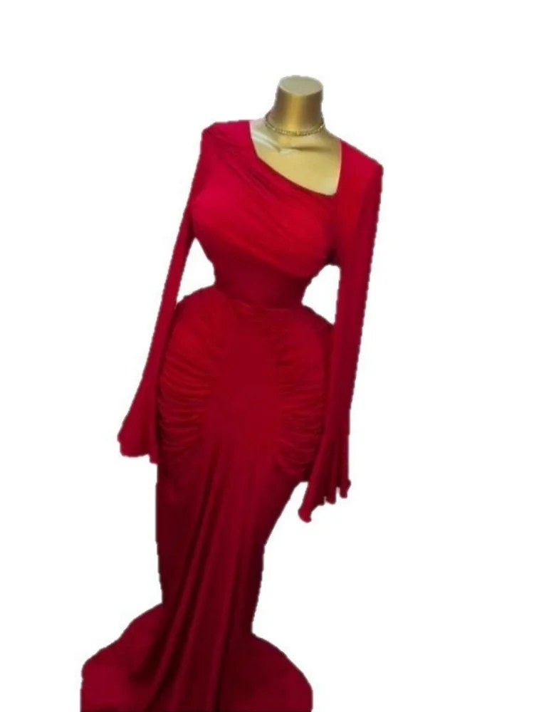 Wmstar Dress Women Wholesale Fashion Evening Dress with Slanted Collar and Pleated Style Long Length Drop Shopping 2025