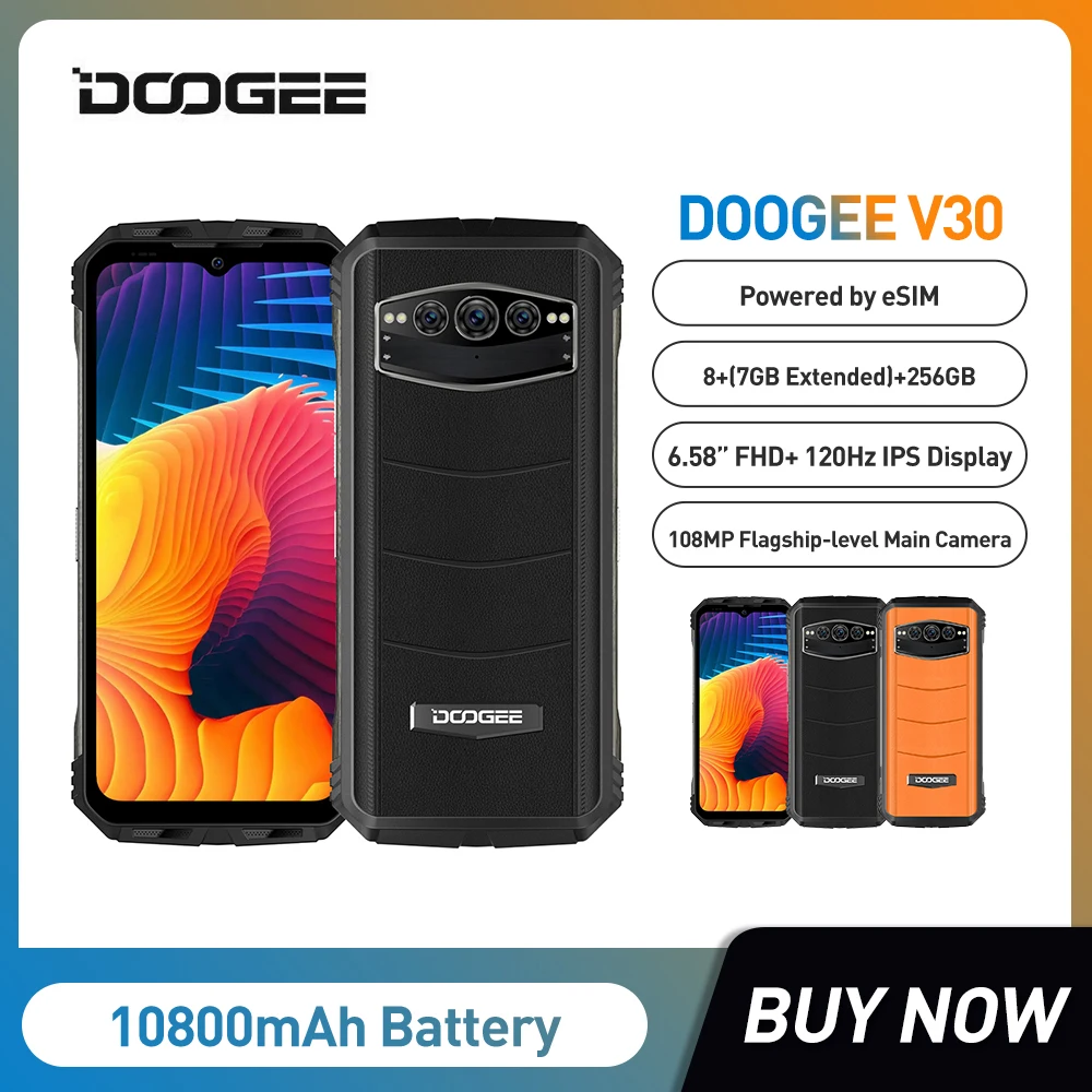 DOOGEE V30 Dual 5G Rugged Phone eSIM 6.58FHD 120Hz Display Dimensity 900  8+256GB 10800mAh 108MP Camera Dual Speakers Cell Phone