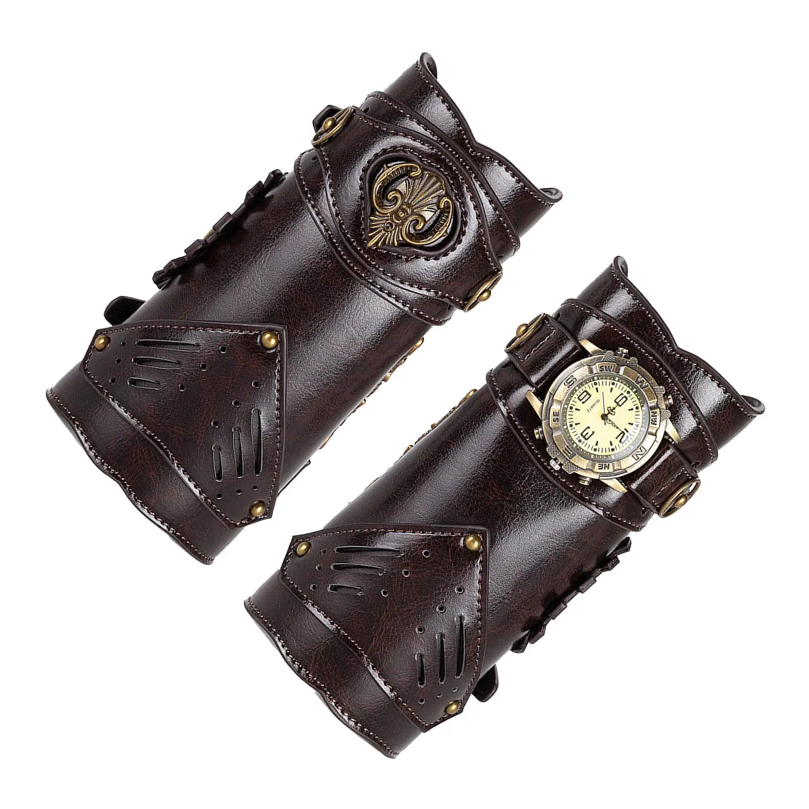 

PU Leather Arm Guards Steampunk Armband Medieval Bracers for Masquerade Cosplay Stage Performance Costume Props Halloween
