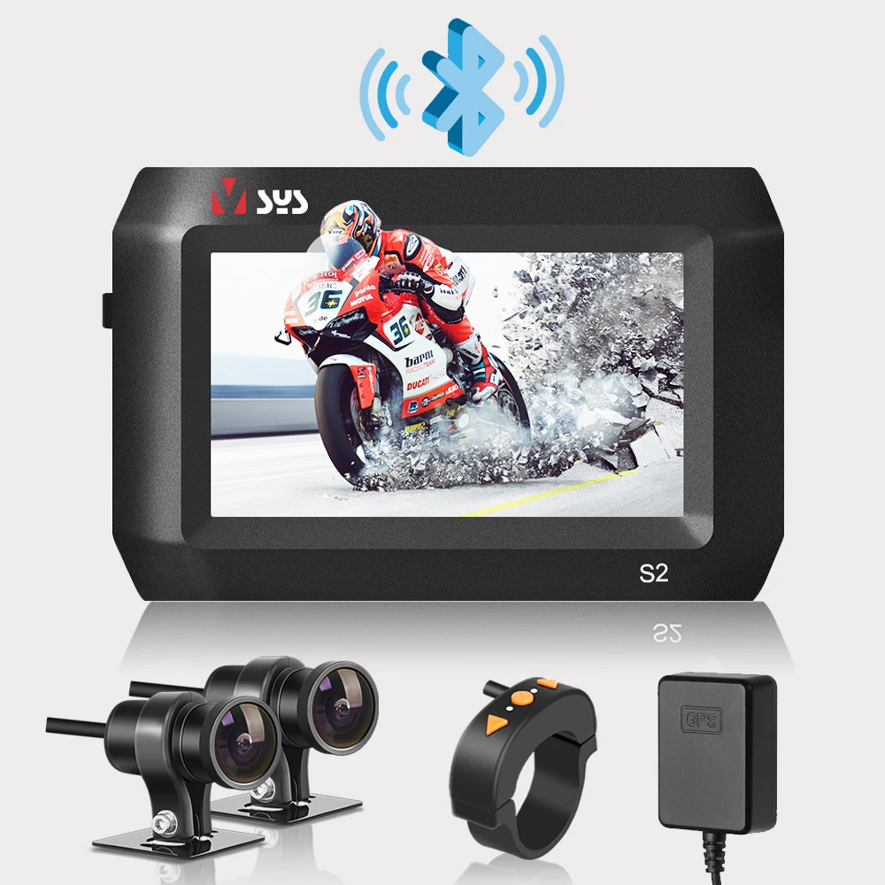 VSYS 2 Channel Motorcycle DVR Dash Cam S2 SONY Starvis 1080P Bluetooth TPMS Parking Mode Waterproof Motorbike Camera Recorder anytek a19 wifi dash cam front and rear 1440p 2 camera lens car recorder dvr smart truck auto night vision 24h parking monitor