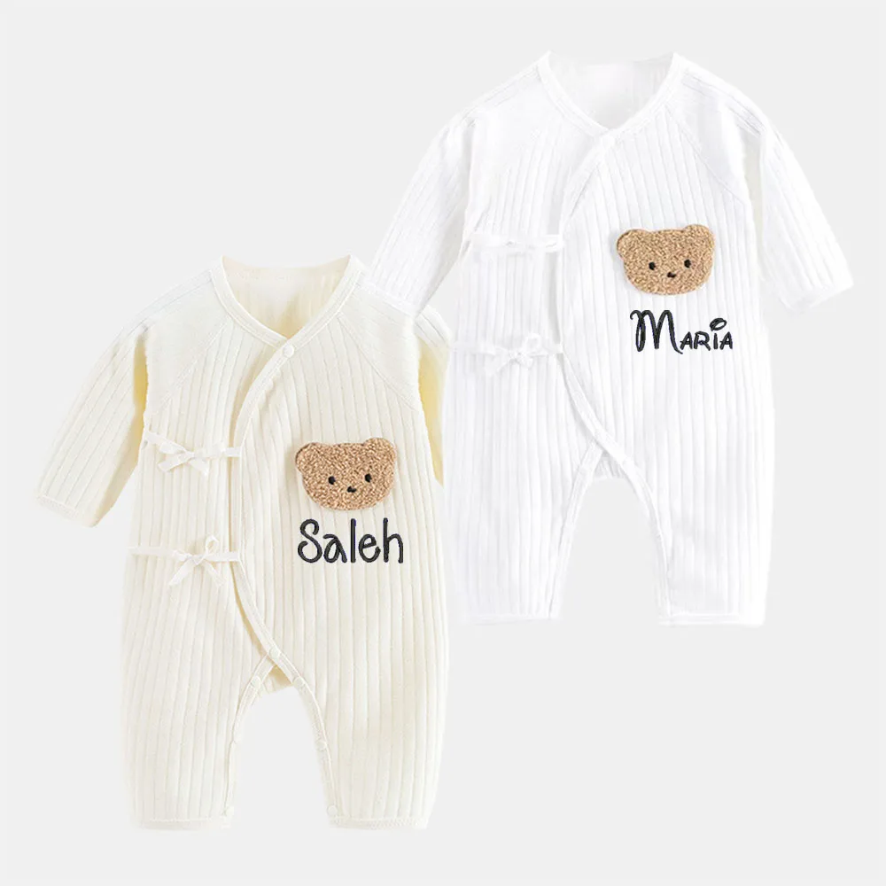 Personalized Of Newborn Four Season Jumpsuit,Embroidered Baby Internet Famous Teddy Bear Clothing Baby Gift Package