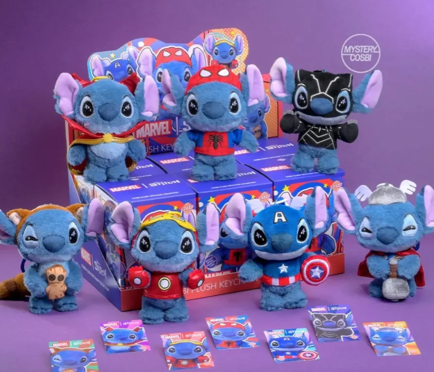 Cosbi スティッチ マーベル プラッシュキーチェーン　6ピースBOX Hot Toys Marvel Stitch Cosbi Plush Keychain Collection (Full