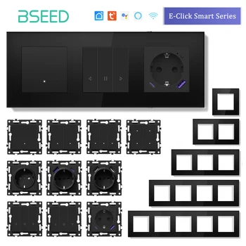BSEED WIFI Click Light Switch Part Smart Wifi Switch Function DIY Part EU Wifi Socket Outlets Parts Glass Frame Only Black