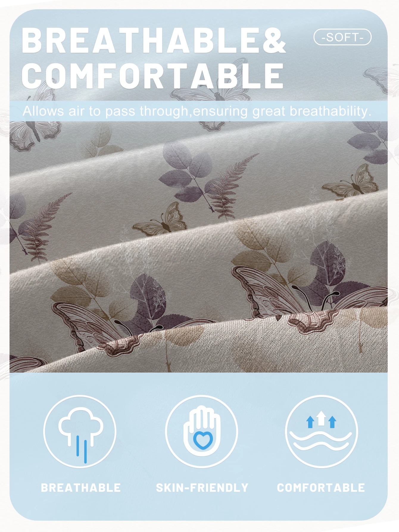 1Simple modern Plant Flower Leaf Butterfly printed matte Fitted Sheet, bedroom printed bed cover, bedding(excluding pillowcases) 5