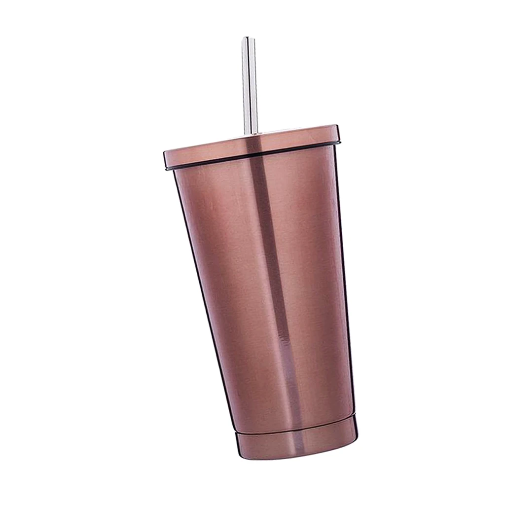 500ml Insulated Stainless Cup With Lid And Straw - Smoothie Tumbler Juice