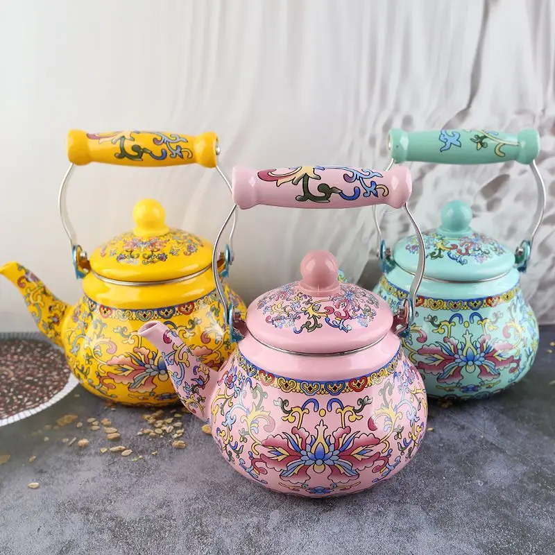 1.5L Porcelain Enamels Cute Teapot Kettle Coffee Milk Teapot Medicine Pot  Induction Cooking Gas Universal Household - AliExpress