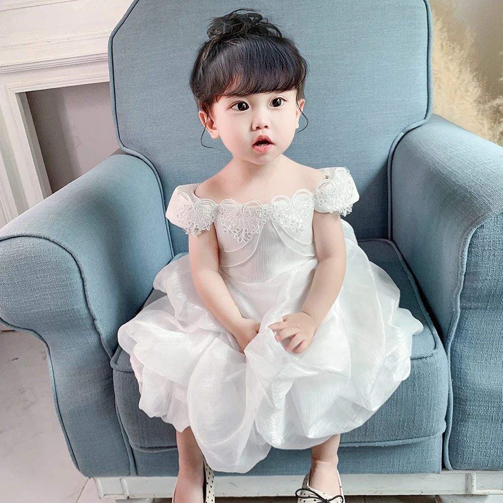 

Newborn Toddler White Baby Girl Dress 1st Birthday Children's Clothing Beading Princess Party Costume Christening 1-5 Years