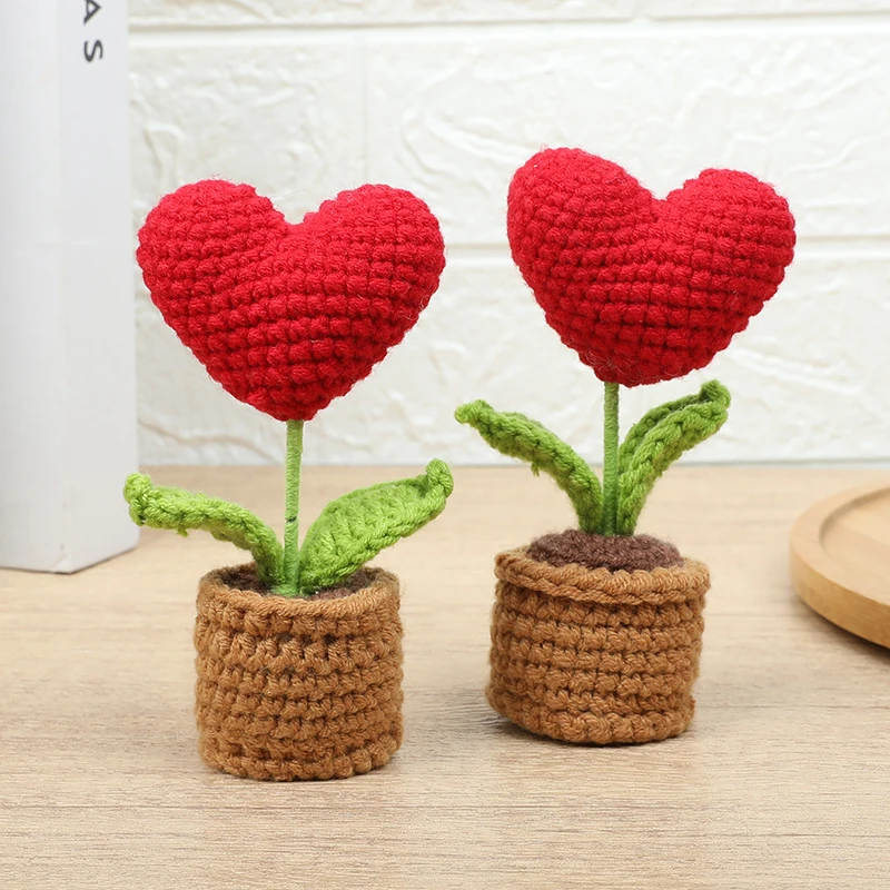 Valentine's Day Gift Heart Shaped Plant Handmade Knitted Flower Pot Christmas Mothers Day Birthday Party Home Table Decoration
