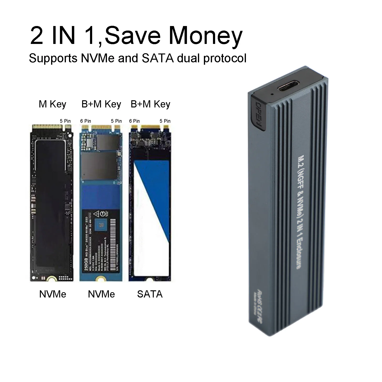 Artudatech M.2 NVME SSD Adapter USB 3.1 Case Hard Drive Enclosure Dual Protocol M2 NVMe Box