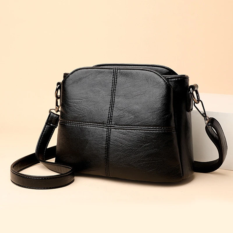 Vintage Women's Soft PU Leather Shoulder Bag Square Solid Color Crossbody  Middle Aged Female New Large Lady Messenger Bags