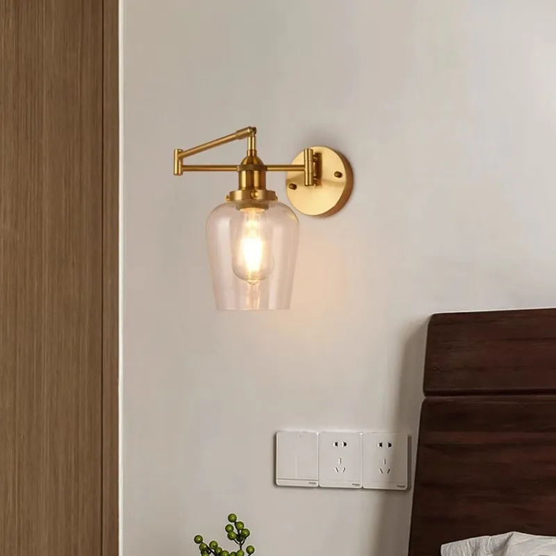 

Nordic Glass Wall Lamp Iron Swing Arm Telescope Long Pole Long Arm Folding Lights Living Room Bedroom Bedside Hallway Fixtures