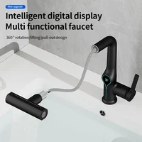 Waterfall Pull Out Kitchen Faucet Black Intelligent Digital Display Cold Hot Mixer Taps Rotatable Sink Lifting Basin Faucet 2