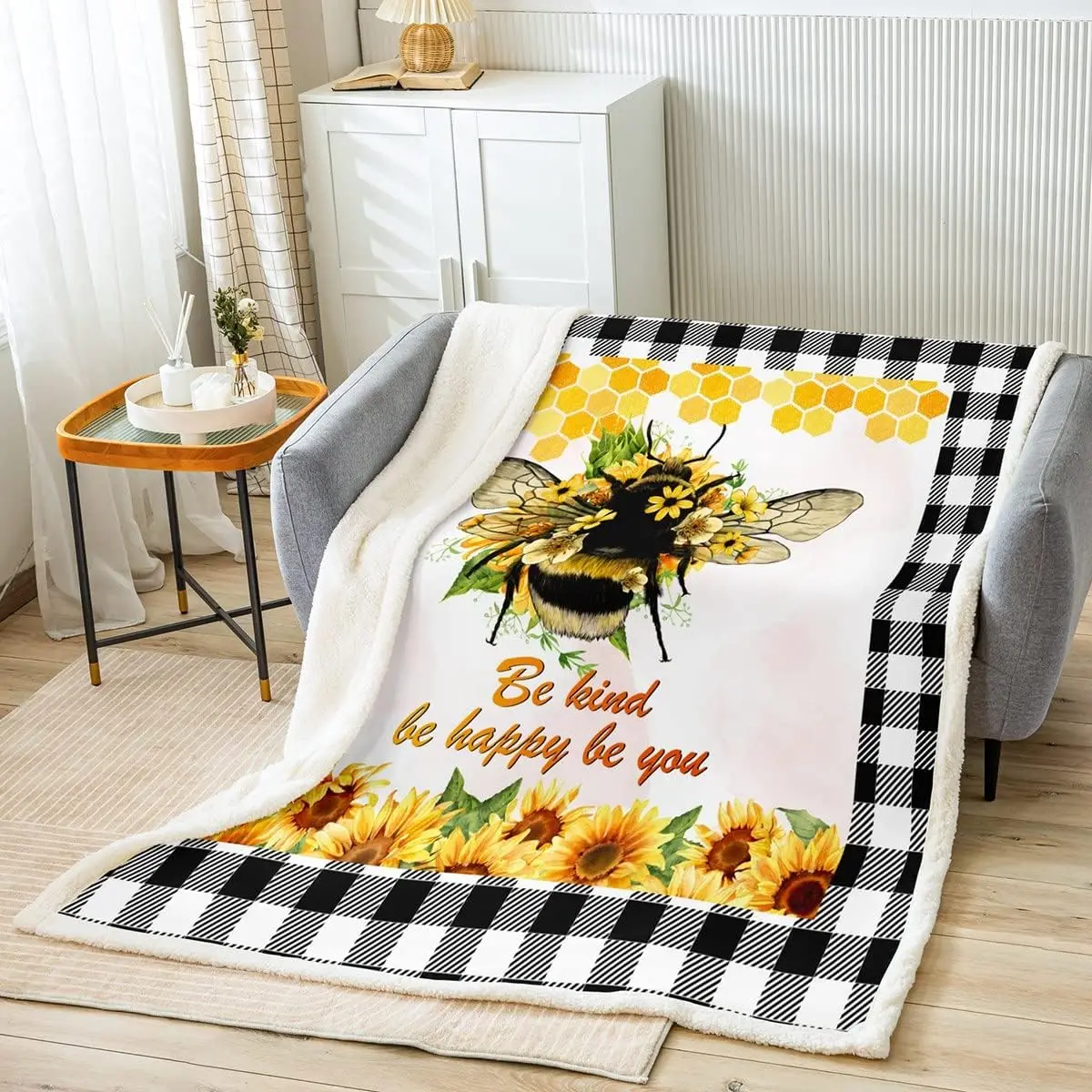 

Флисовое одеяло с желтыми пчелами для девочек, цветочное плюшевое одеяло с изображением герберы, пчелы, подсолнуха
