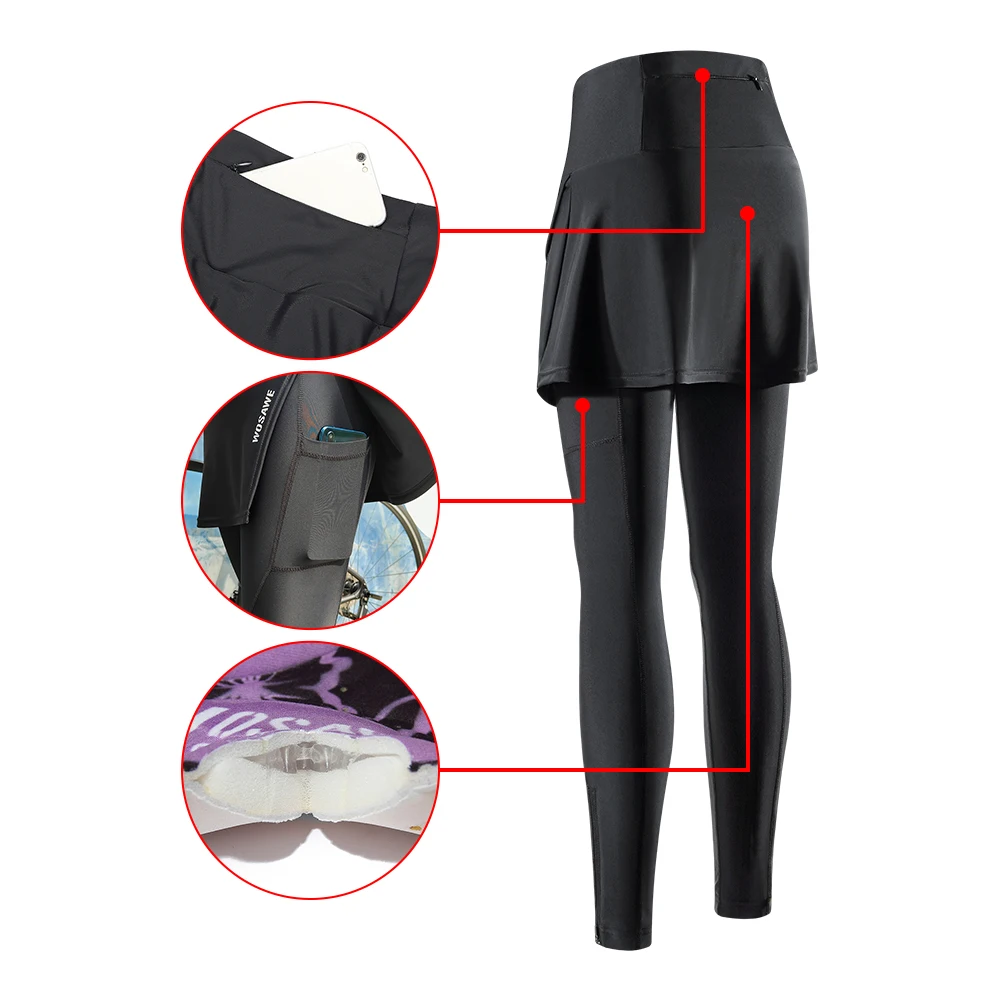 Women Cycling Tights 2-in-1 Skirt with 5D Silicone Sponge Pad MTB Bike High Waist